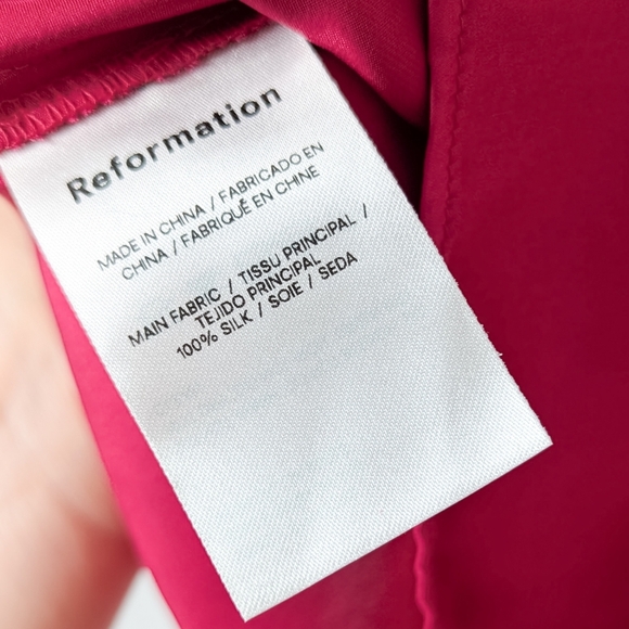 NWT REFORMATION Robbie 100% Silk Skirt Rhubarb Pink Slit 0 - Picture 12 of 12